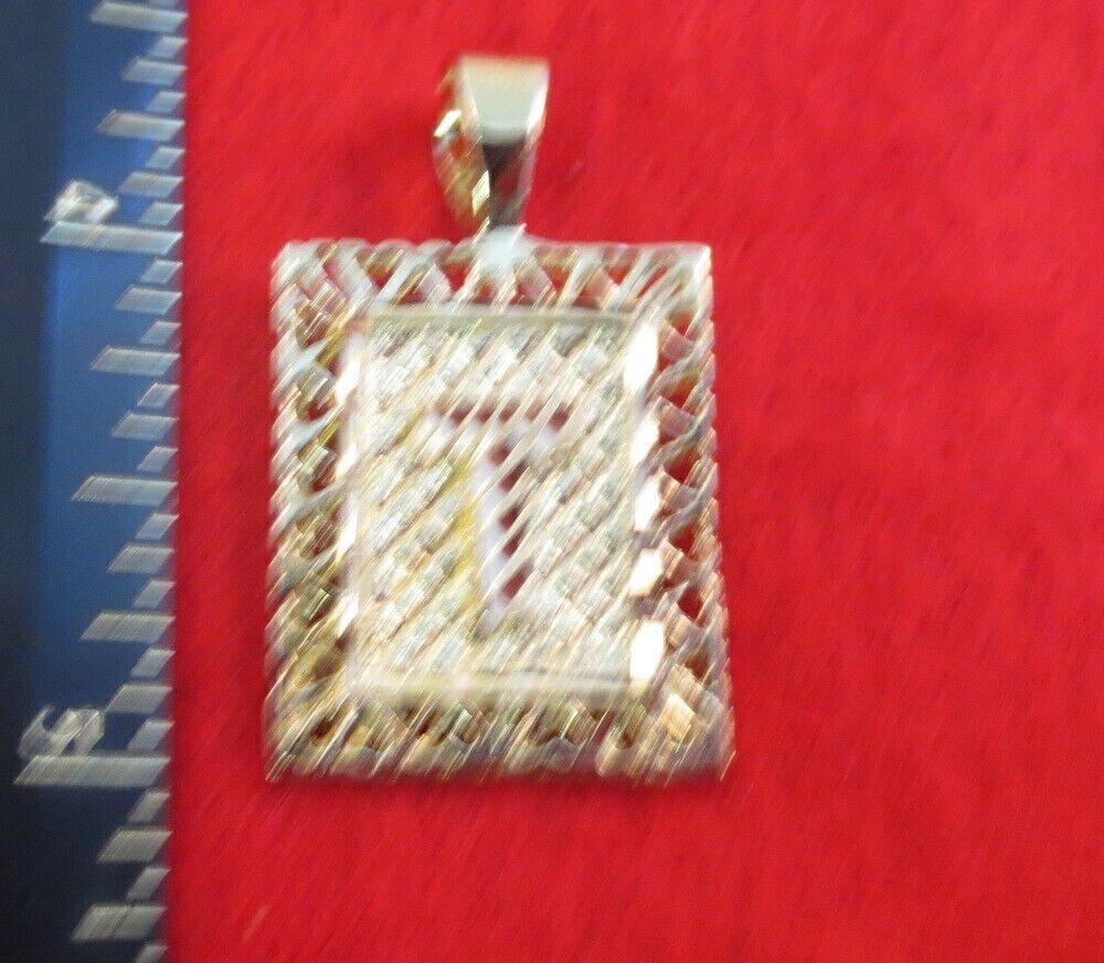 14KT GOLD EP 1 3/8 INCH FRAMED LETTER T LARGE SQUARE DIAMOND CUT INITIAL CHARM