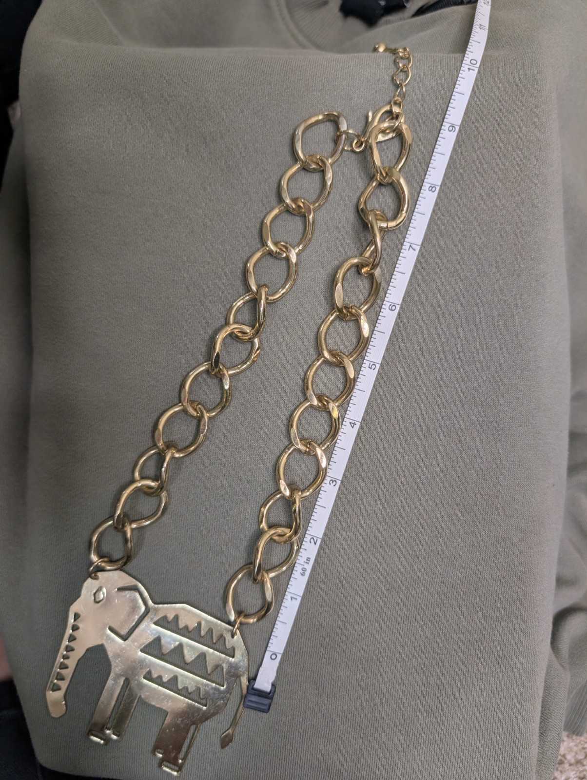 Gold Elephant Charm Pendant Statement Link Chain Necklace Adjustable 19-24 in
