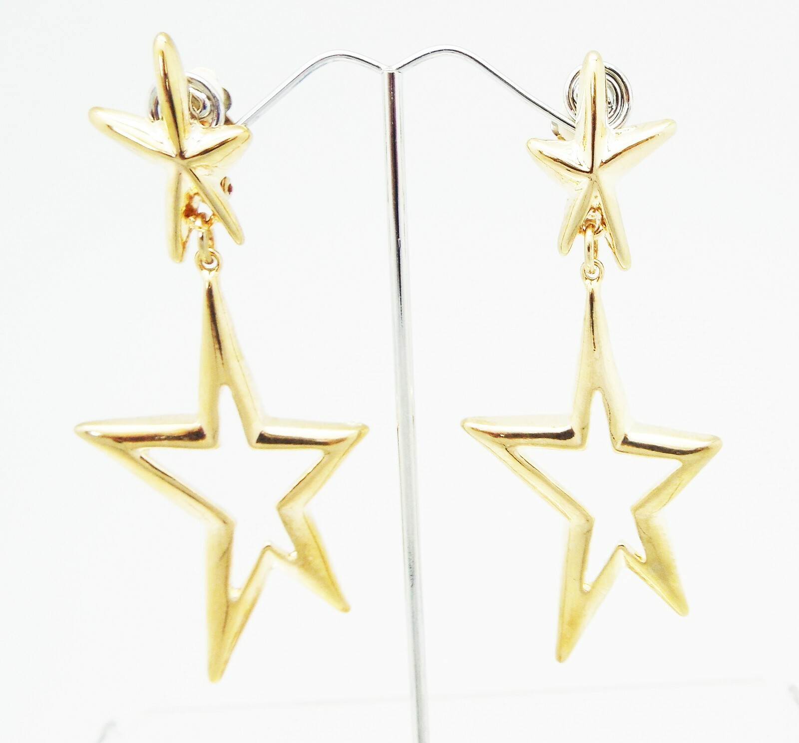 SOPHIA 3.5 in FANTACY STAR DROP DANGLE CLIP CUSHION BACK GOLD TONE EARRINGS NEW