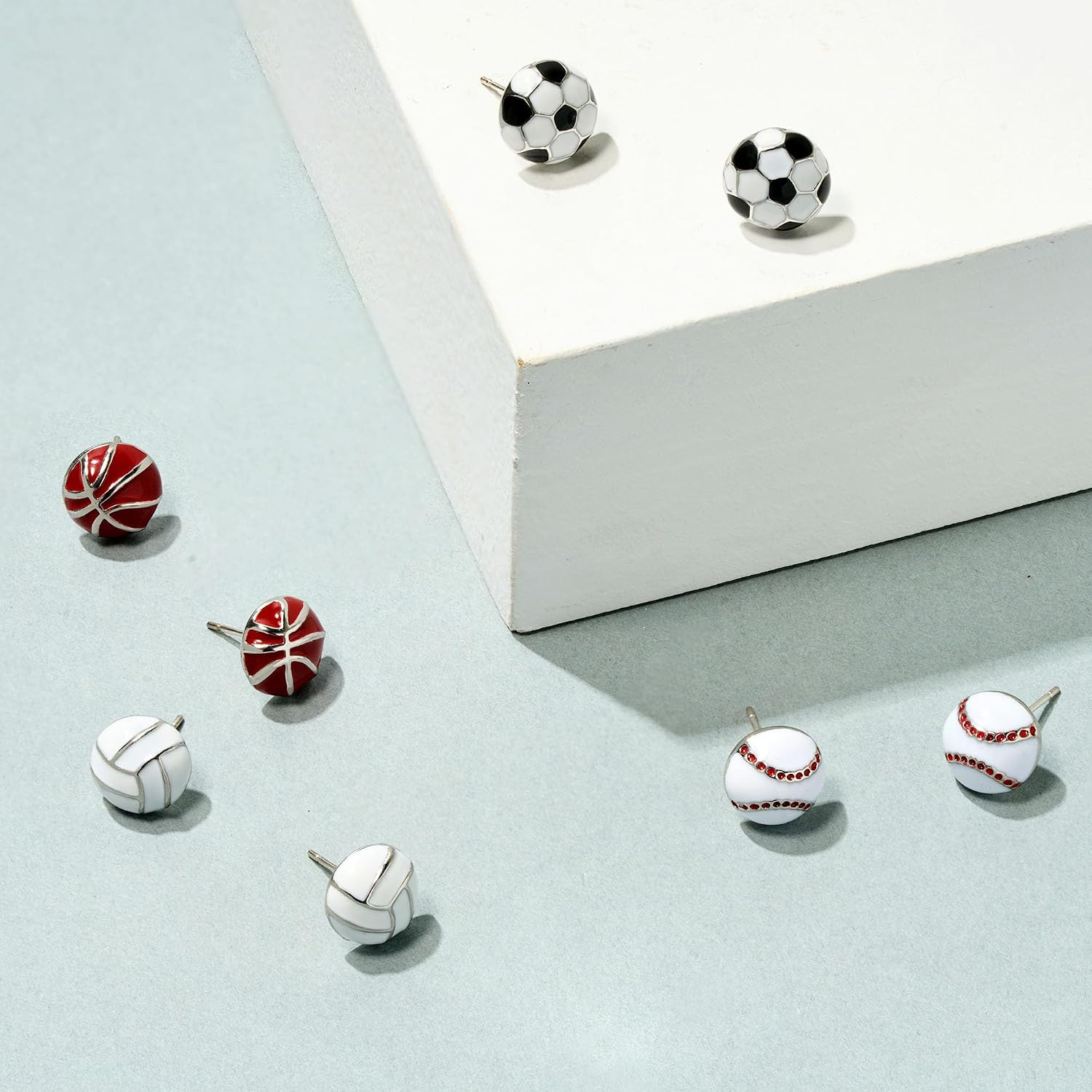 Soccer Stud Earrings, Sterling Silver Baseball Earrings Volleyball Earrings Bask