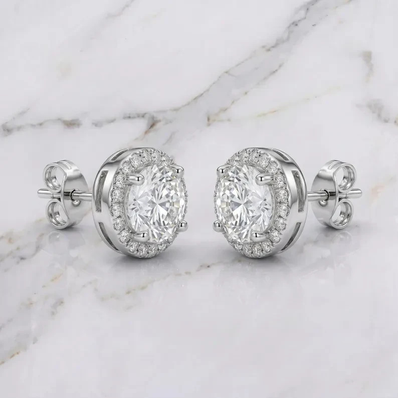 2 Ct Round Cut Simulated Diamond Wedding Halo Stud Earring 14k White Gold Over