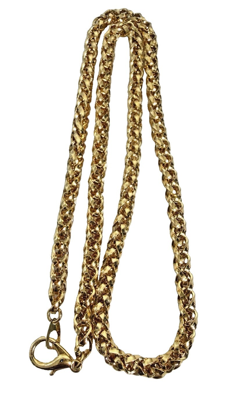 Unsigned Heavy Gold Tone Chunky Wheat Link Chain Necklace 24″ x 6mm