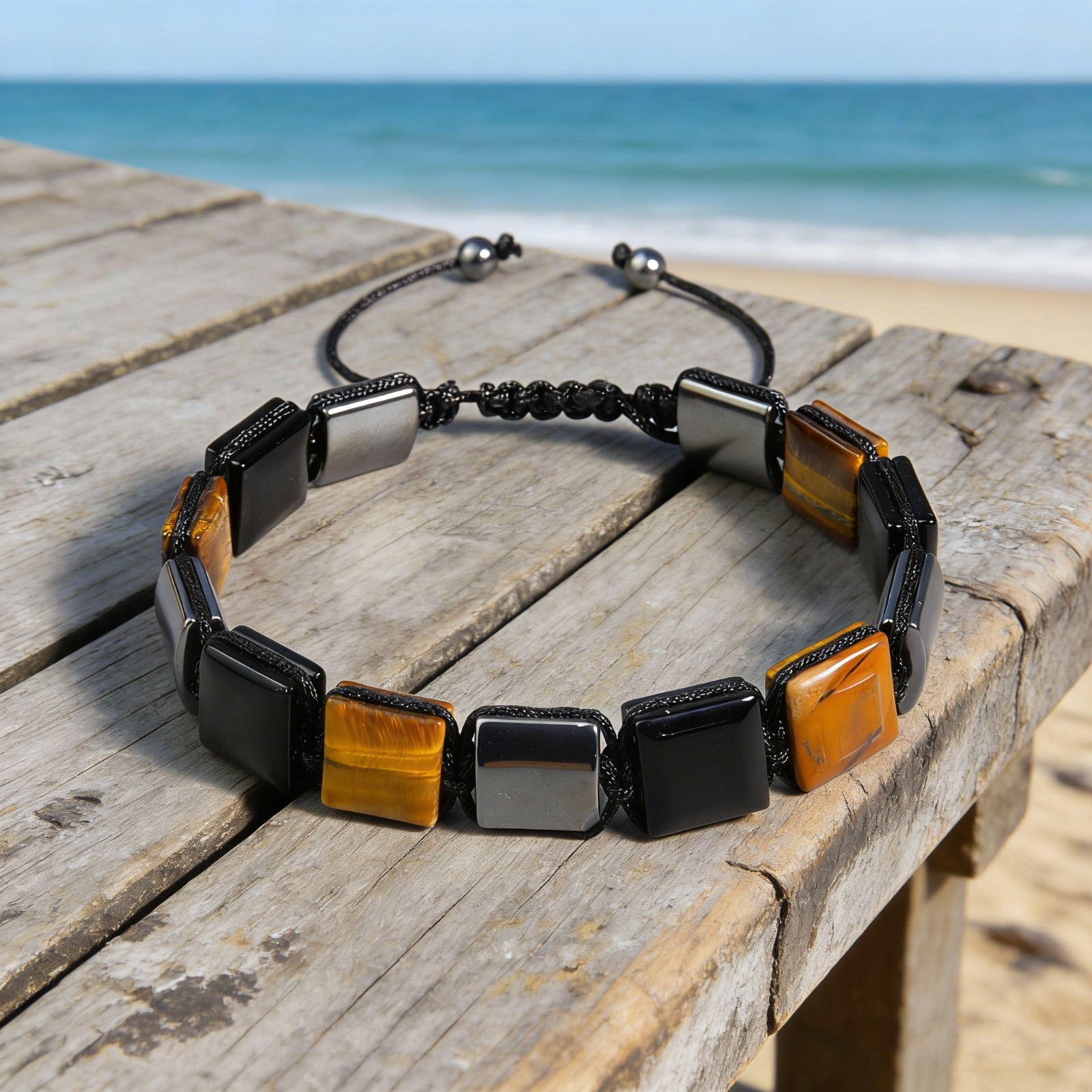 Natural Tiger Eye Hematite Black Obsidian Triple Protection Men Beaded Bracelet