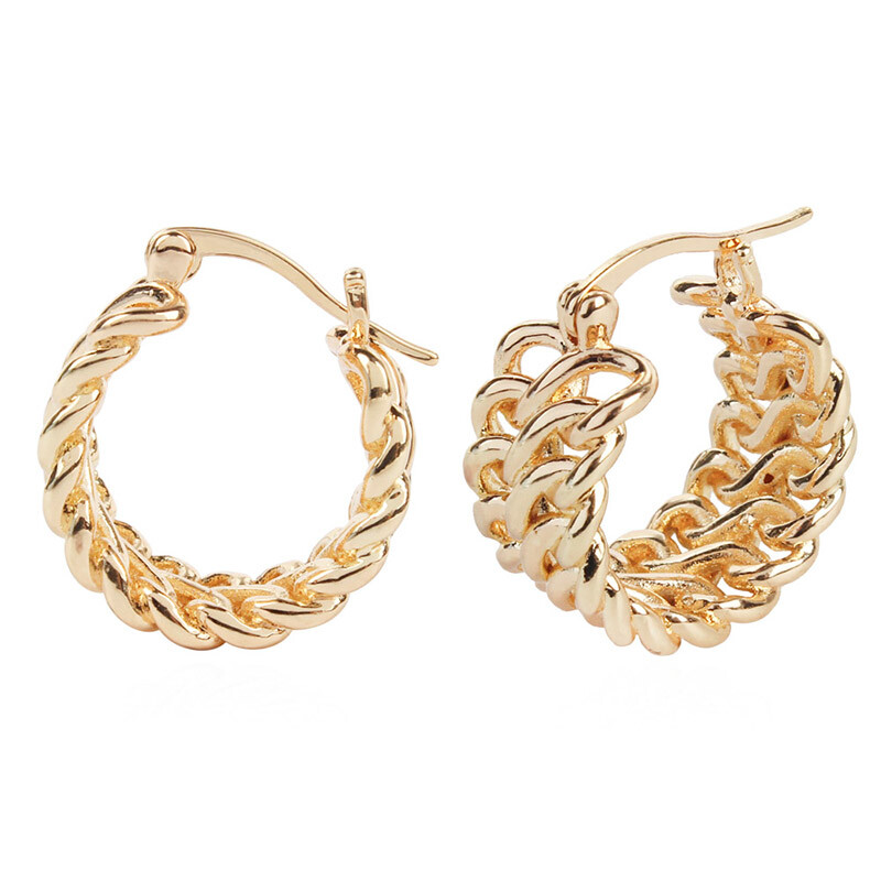 14K Gold Zinc Alloy Solid Geometric Linked Hoop Earrings ✨ NEW & TRENDY! ✨