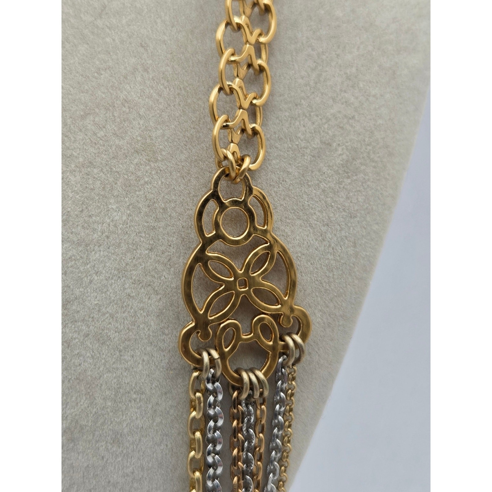 ​Brighton Multi-Strand Mixed Metal Chain Necklace 21″ Gold Silver Filigree