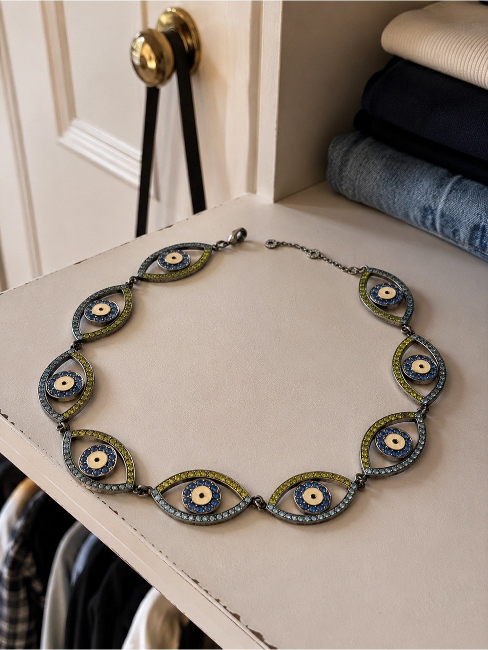 Evil Eye Link Necklace in Blue and Lime