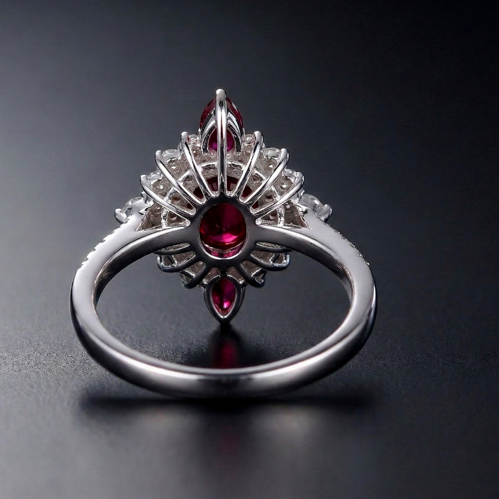 Natural Oval Ruby and CZ Halo Ring, Sterling Silver Statement Band