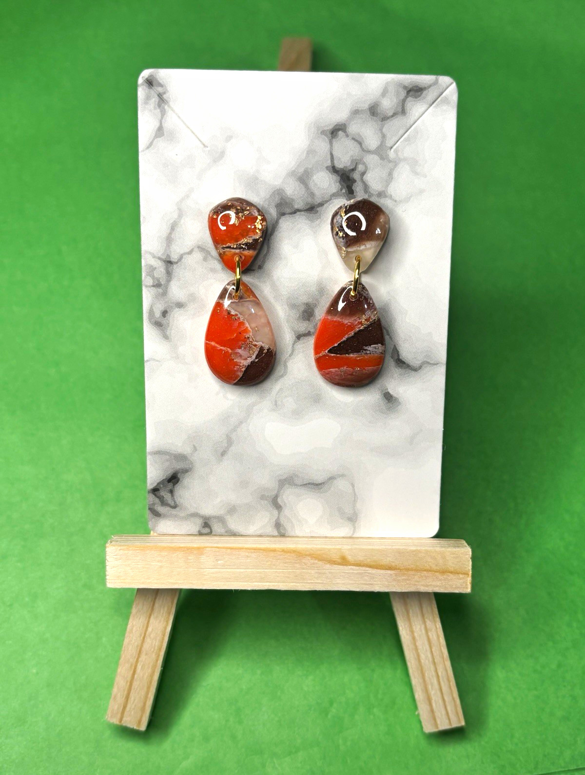 Handmade Orange Brown Teardrop Dangle Drop Earrings