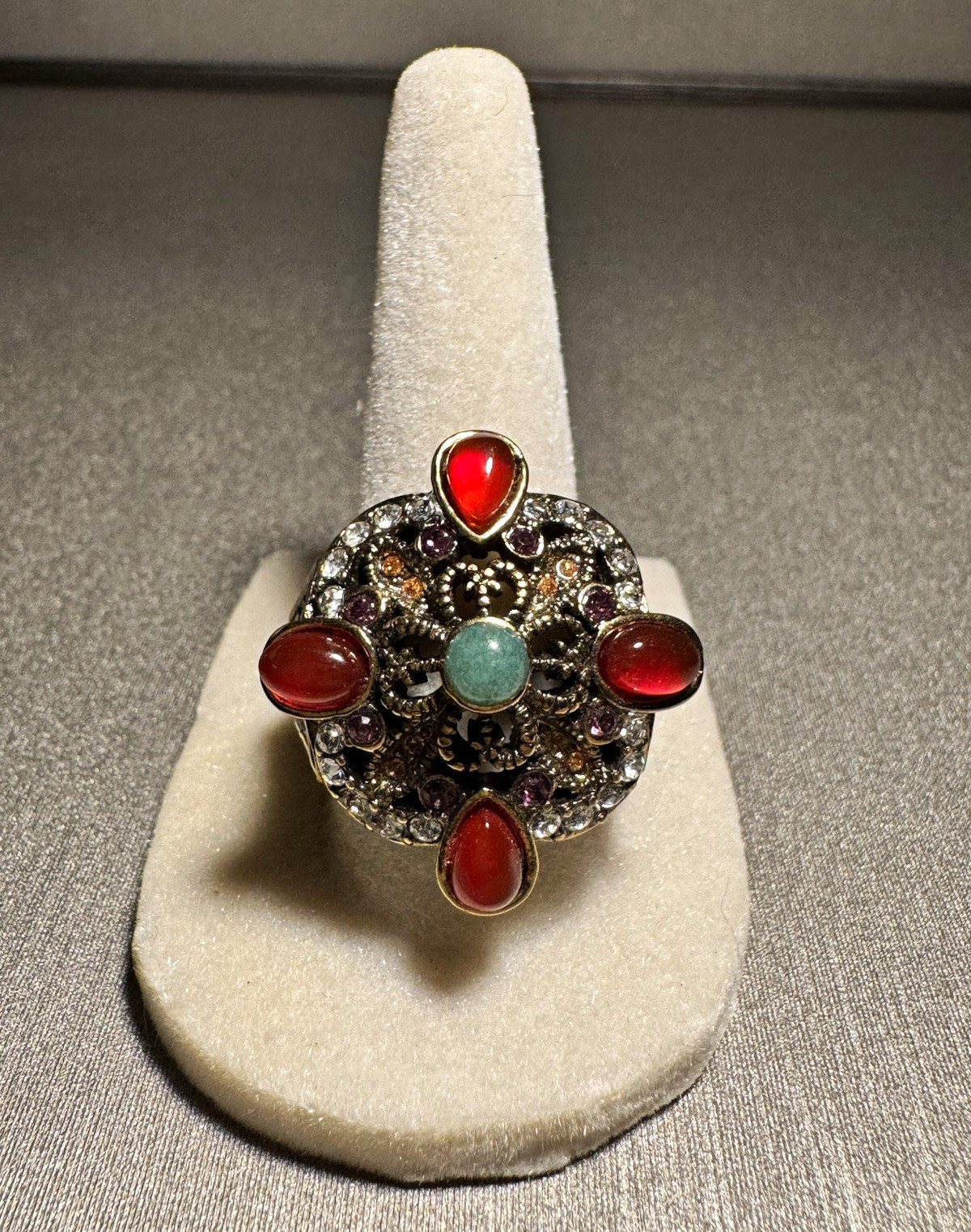 Heidi Daus Signed Gold Tone Crystal Cluster Cocktail Ring Size 8
