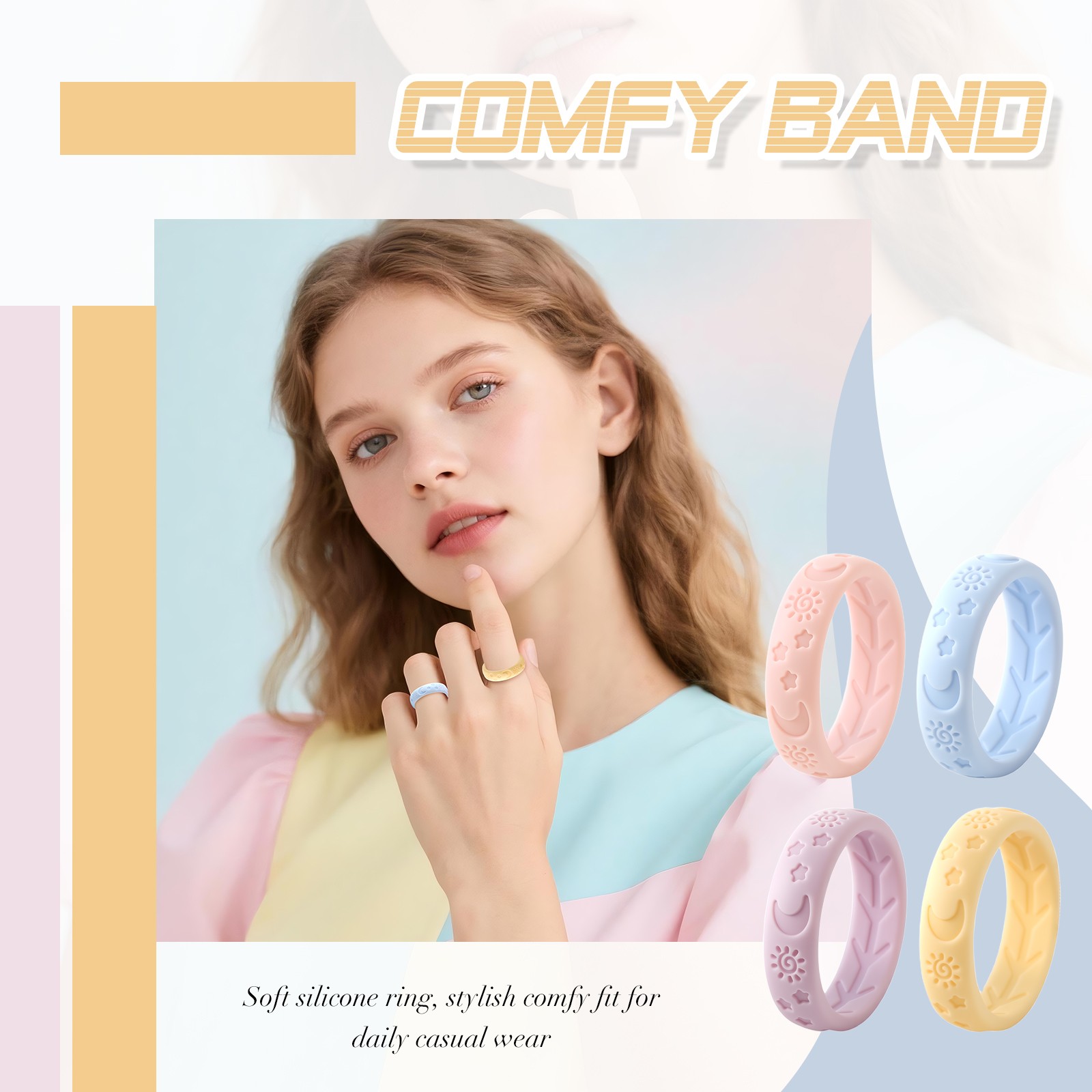 4Pcs Women Sporty Paw Silicone Wedding Ring Stackable Waterproof Rubber Ring