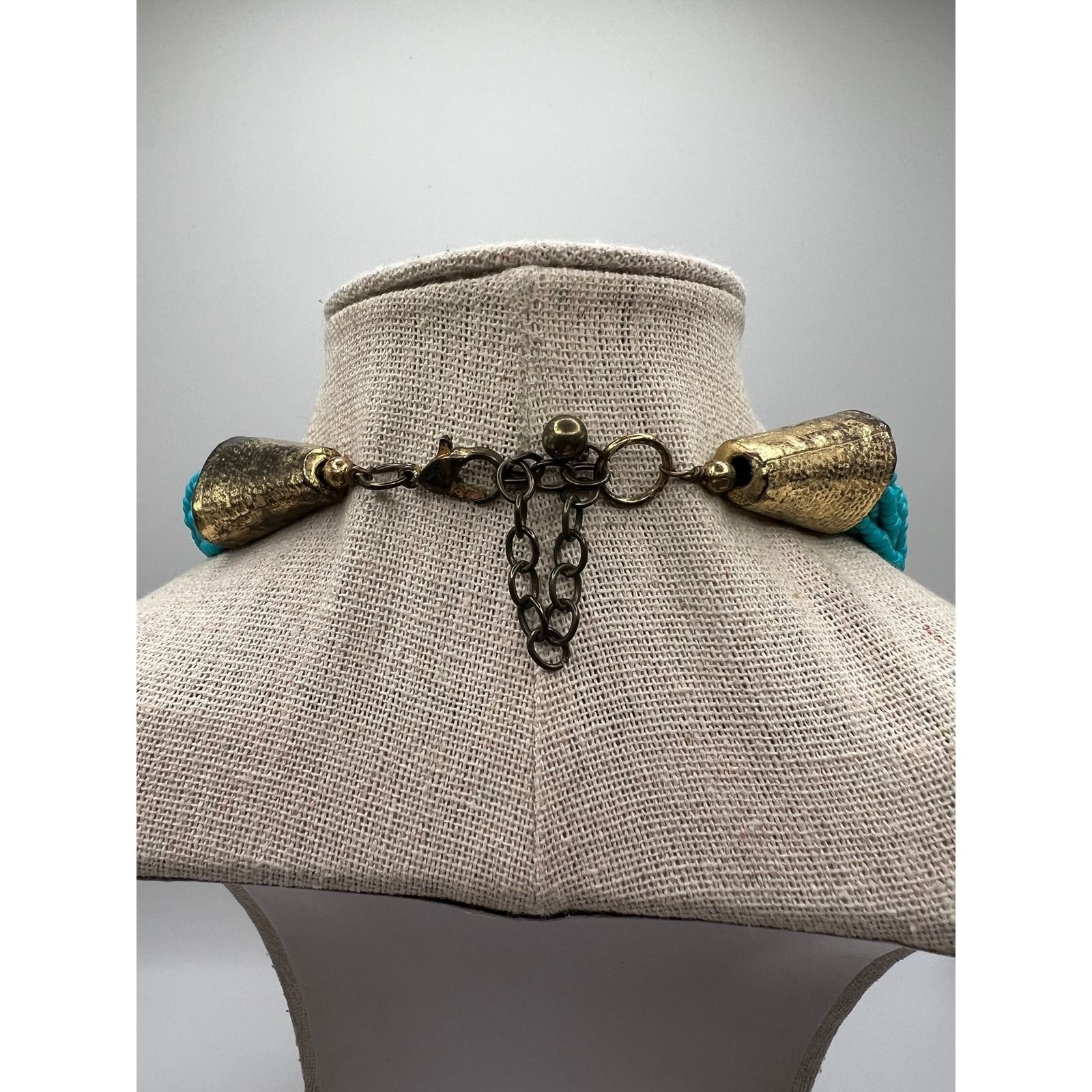 Turquoise Seed Bead Bib Necklace Boho Southwestern Minimalist Gold Blue 19-22in