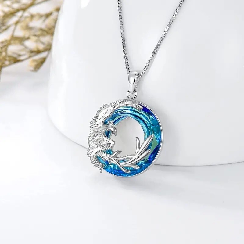 Rainbow Mystical Fire Topaz 925 Sterling Silver Charms Phoenix Pendant Necklace
