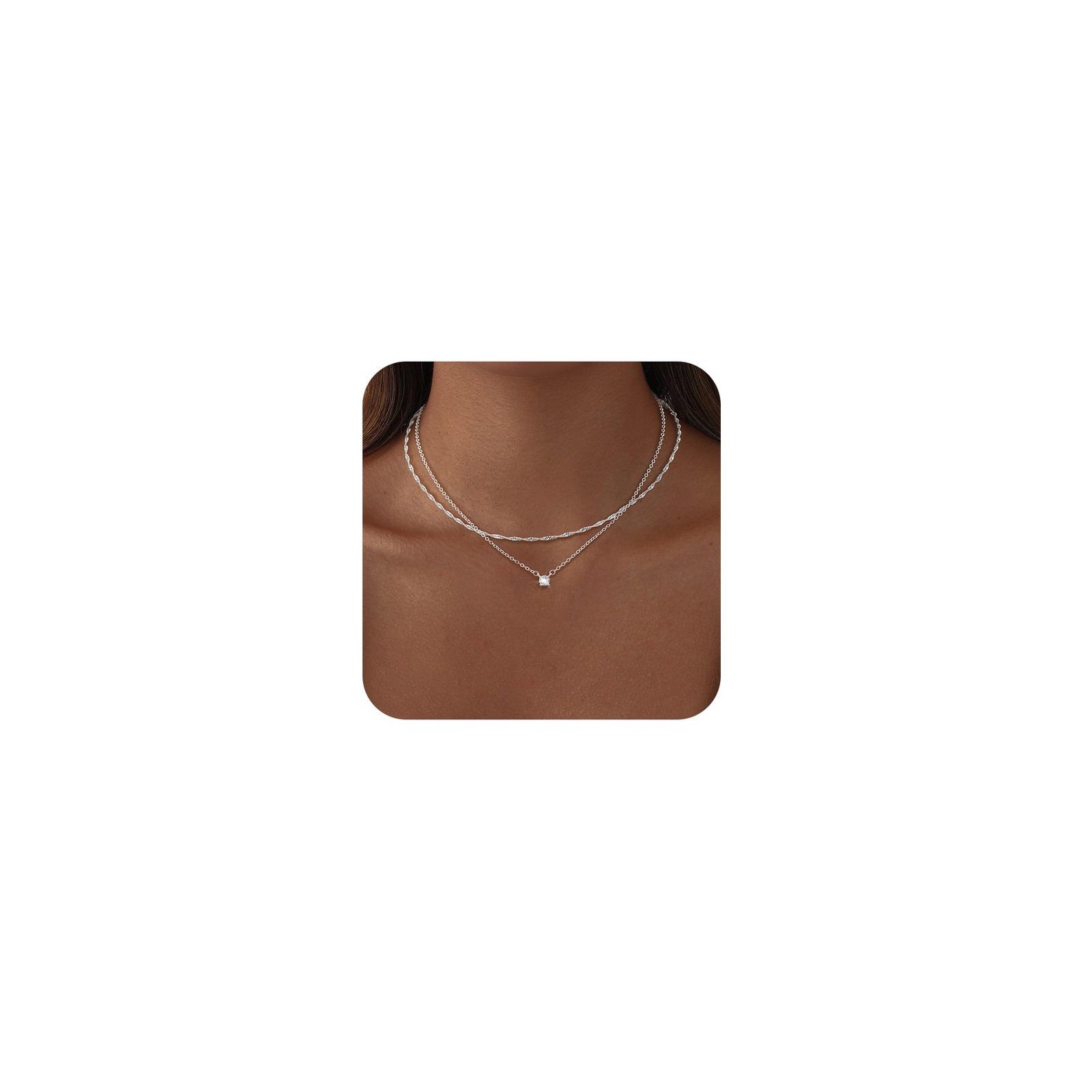 Bykuvo Dainty Silver Cubic Zirconia Diamond Necklaces for 16.0,