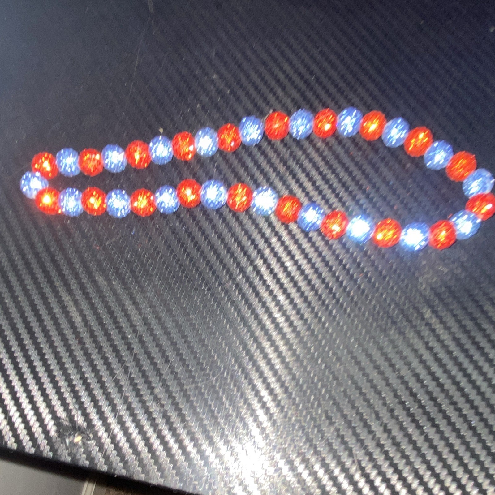 Red & Blue Round Rhinestone Beaded Chain Necklace, Ball/Bead Chain Type