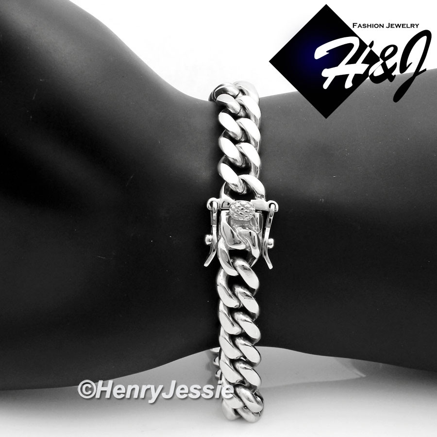 7.5-11″MEN Stainless Steel 7/10/12/14mm Silver Miami Cuban Curb Chain Bracelet