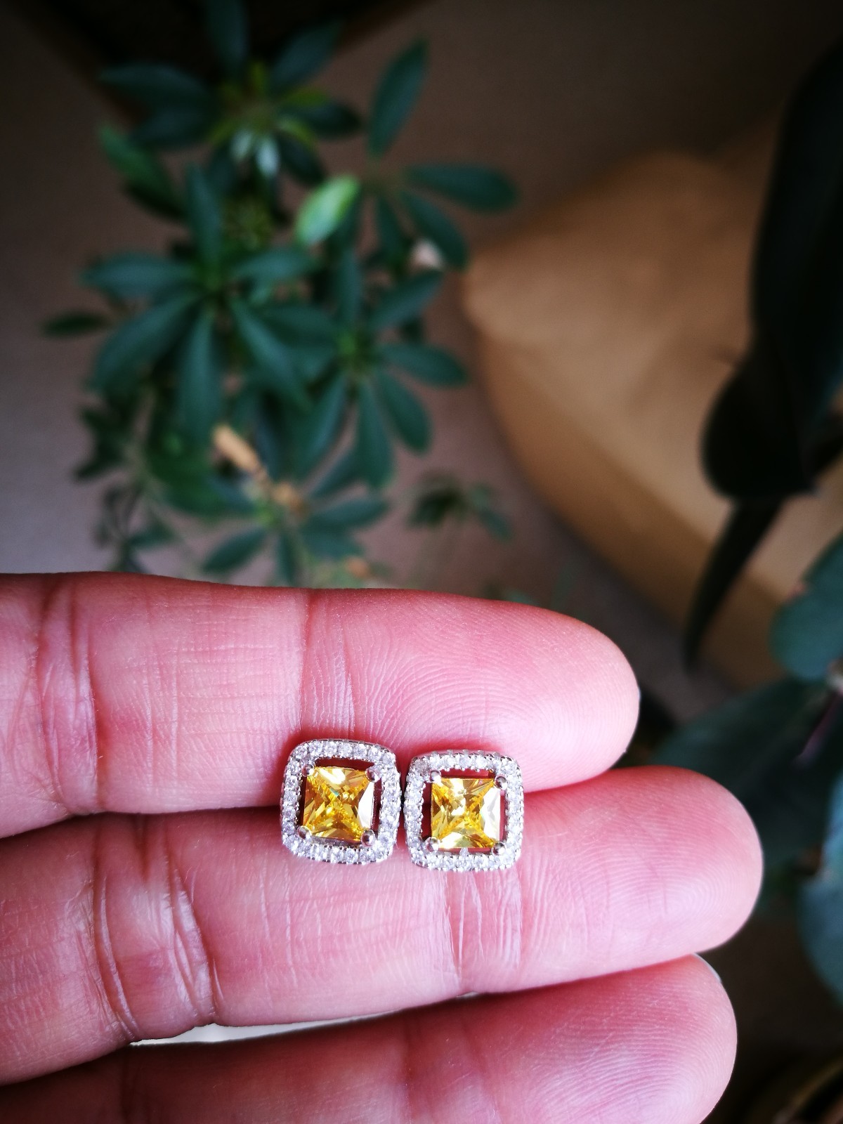2 Ct Womens Mens Halo Earrings 14K Gold Plated Silver Yellow Simulated Diamond