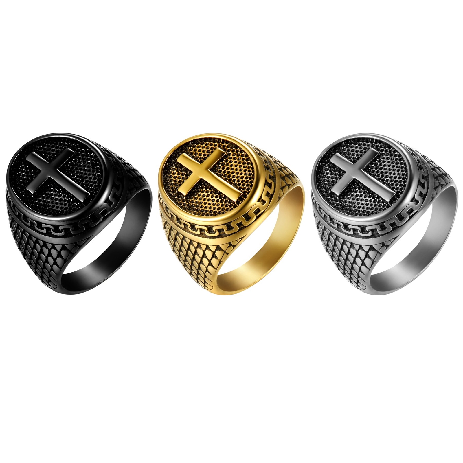 Mens Vintage Retro Stainless Steel Religious Christian Cross Ring Band Size 7-15