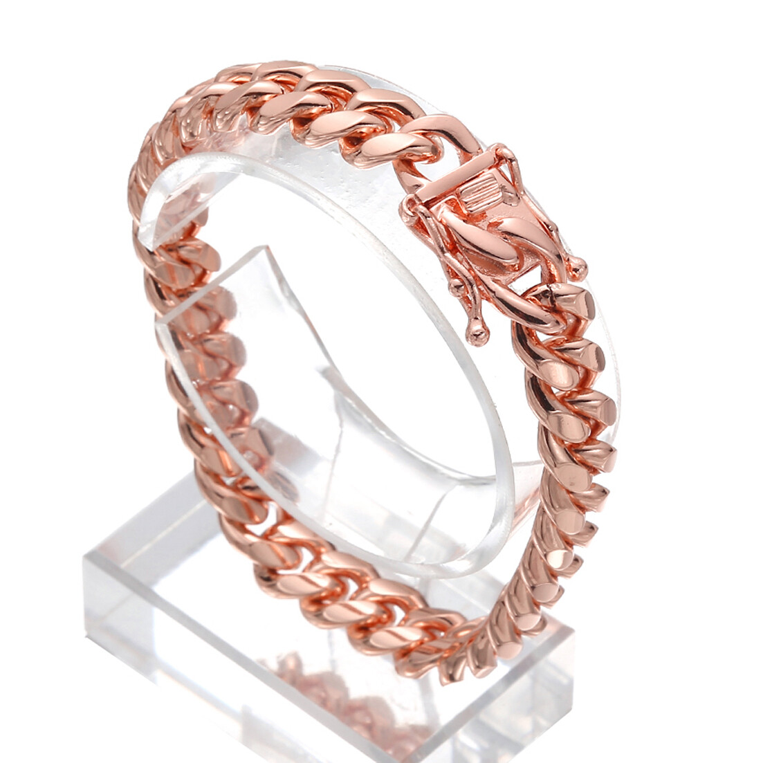 10mm/14mm Rose Gold Miami Cuban Link Chain Bracelet Bangle for Men Women 7-11in