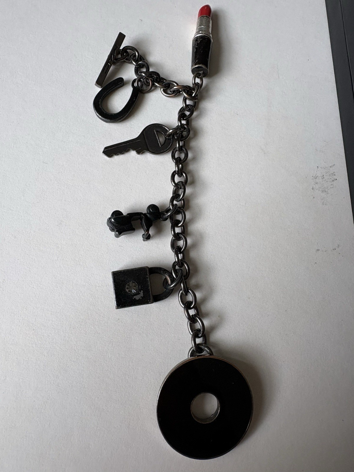 Vintage MAC Charm Bracelet Lipstick Black Signed Key Employee Only Collectibles