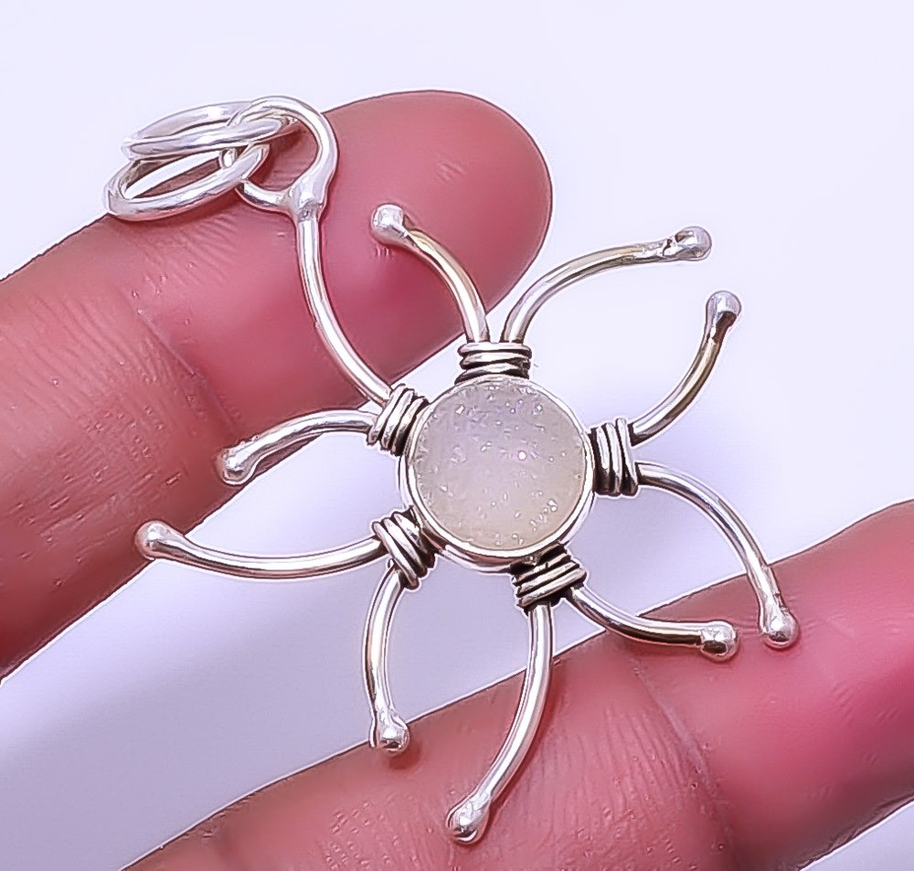 Titanium Opalite Agate Drusy 925 Sterling Silver Pendant 1.95″ P7580-13