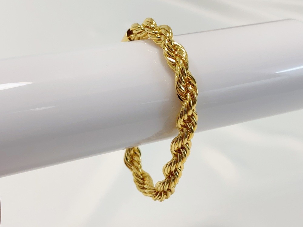 14k Yellow Gold Solid 10mm Diamond Cut Rope Chain Italian Bracelet Mens 7.5″