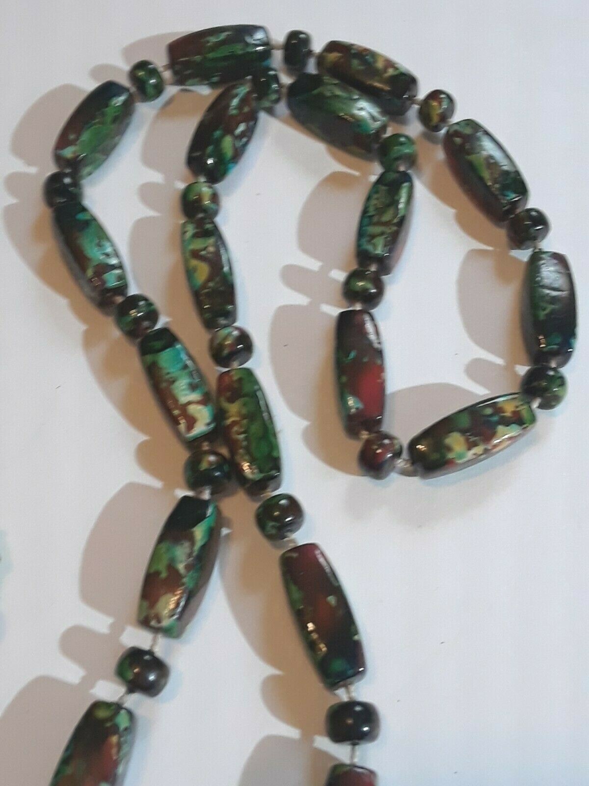 Green beaded necklaces. multi-strand. gemstone. glass, plastic. Beautiful!