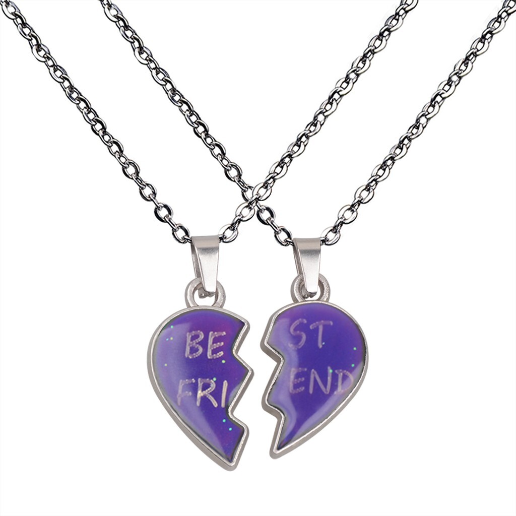 2Pcs/Set Temperature Sensing Color Changing Mood Tracker Best Friends Necklace