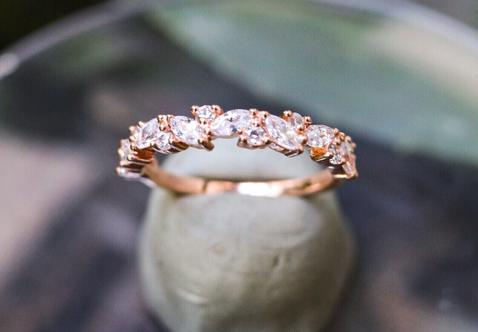 Half Eternity Band Ring 1.20Ct Marquise Simulated Diamond 14K Rose Gold Plated