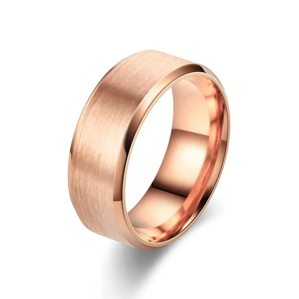 Titanium Stainless Steel 8Mm Brushed Finish Men Women Wedding Band Comfort Ring