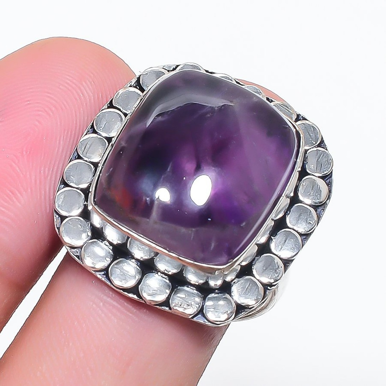 African Amethyst Gemstone Handmade Fashion Gift Adjustable Jewelry Ring SR 2370