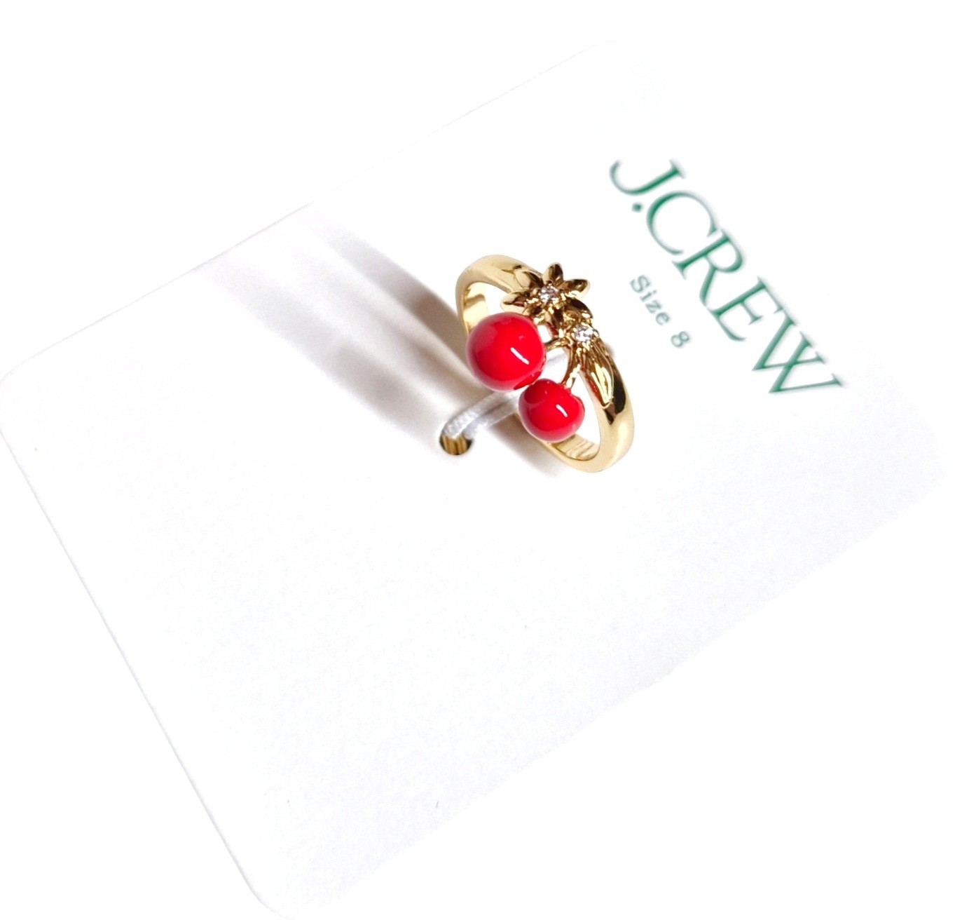 J.Crew Cherry Charm Ring Size 8 Crimson Cinders Red Brass Multi-Color CQ990 New