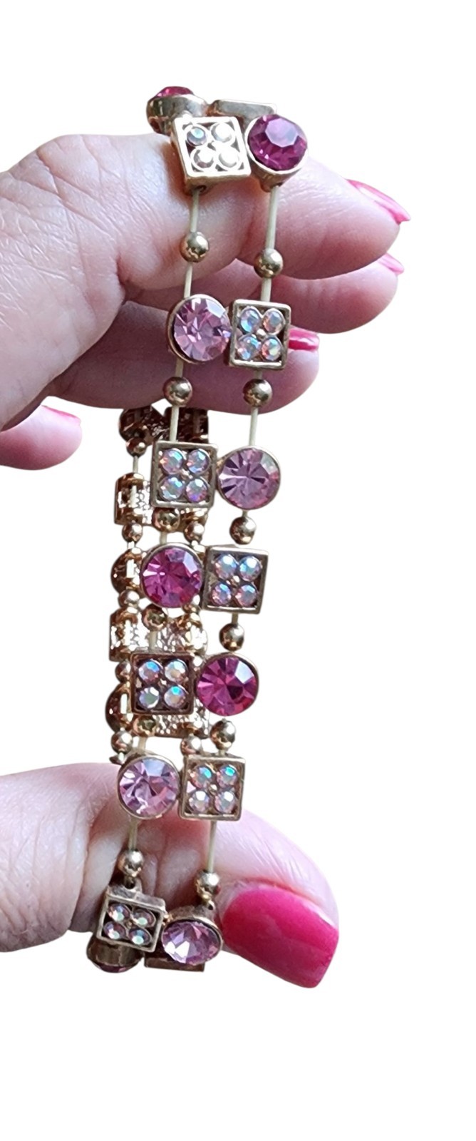 Stretch Elastic Bracelet KIRKS FOLLY Beautiful Pink Crystals & Goldtone