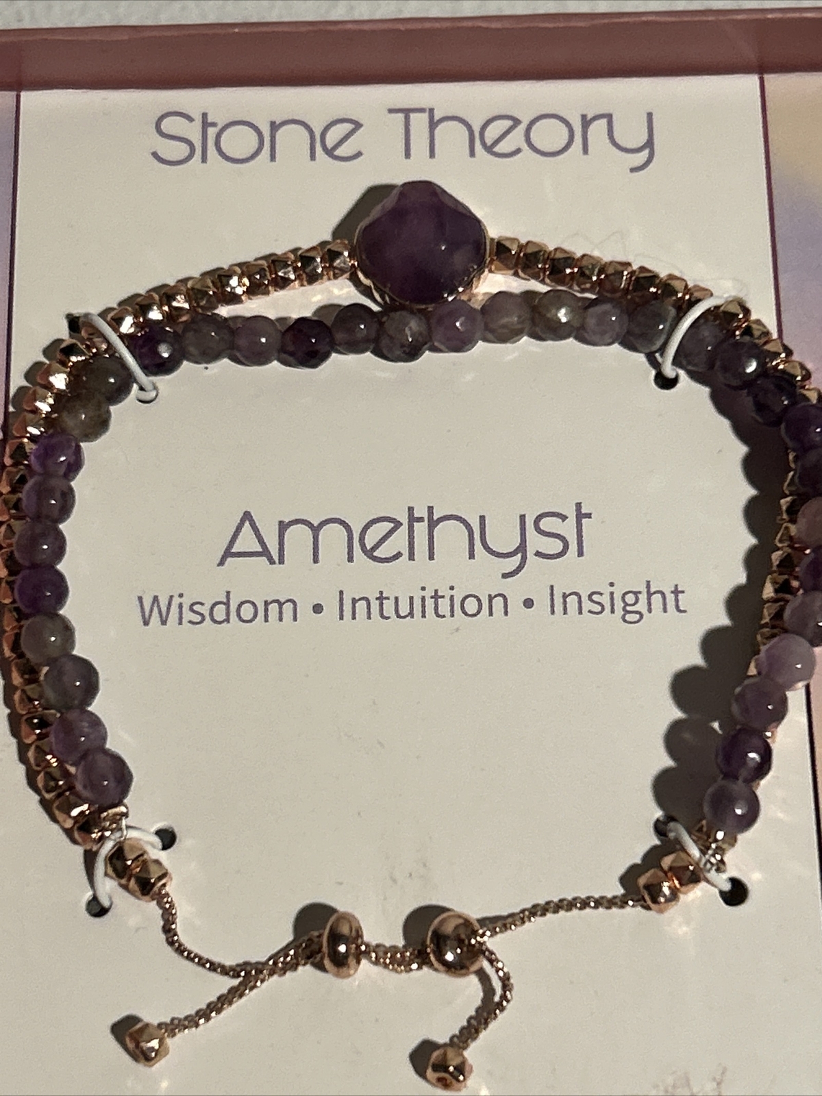 New Amethyst Silver Plated Rose Gold Tone Adjustable Bracelet NIB