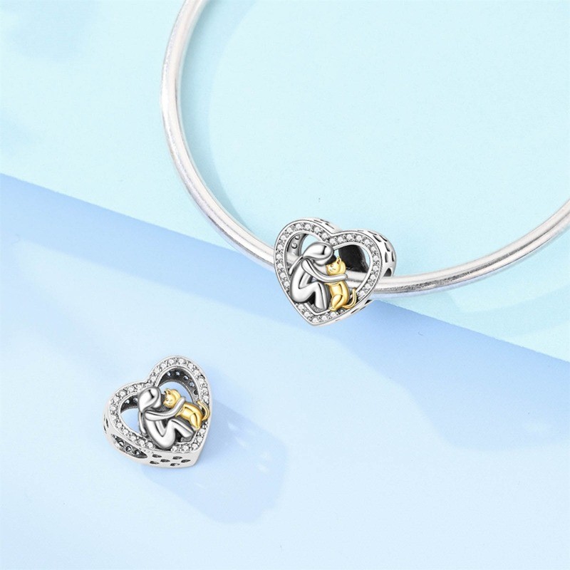 KUNSIR Heart Bead Sterling Silver Cat Charms for Bracelet DIY Pet Lover Gifts