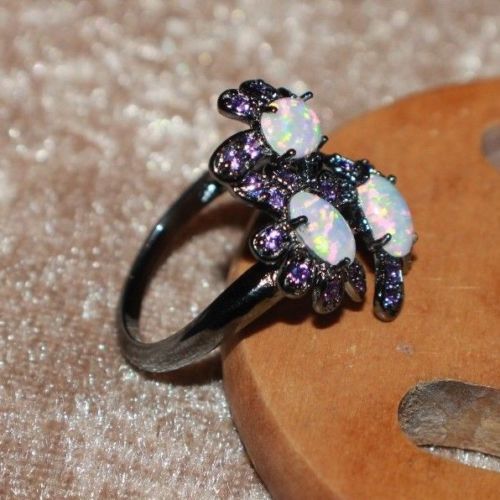 fire opal Amethyst ring gems black gold filled jewelry 6 6.5 8.5 cocktail band