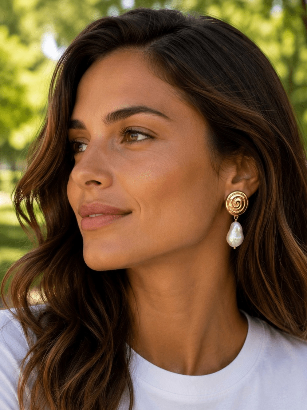 Gold Spiral Drop Earrings with White Natural Pearls – by Mayamar
