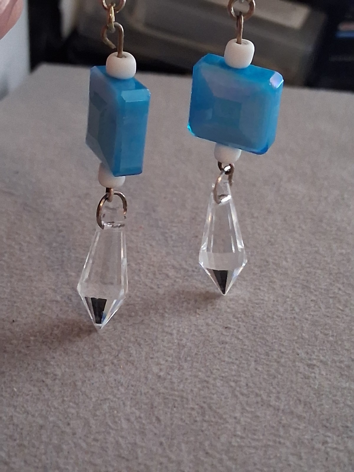 Aqua blue faceted crystal multi bead dangle drop earrings