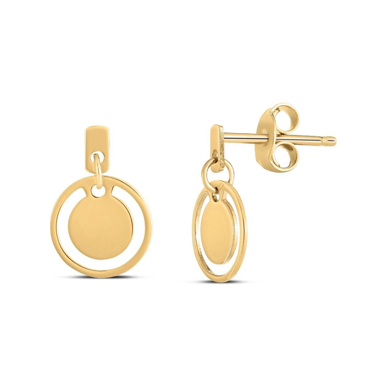 14k Yellow Gold Circle Drop Earrings