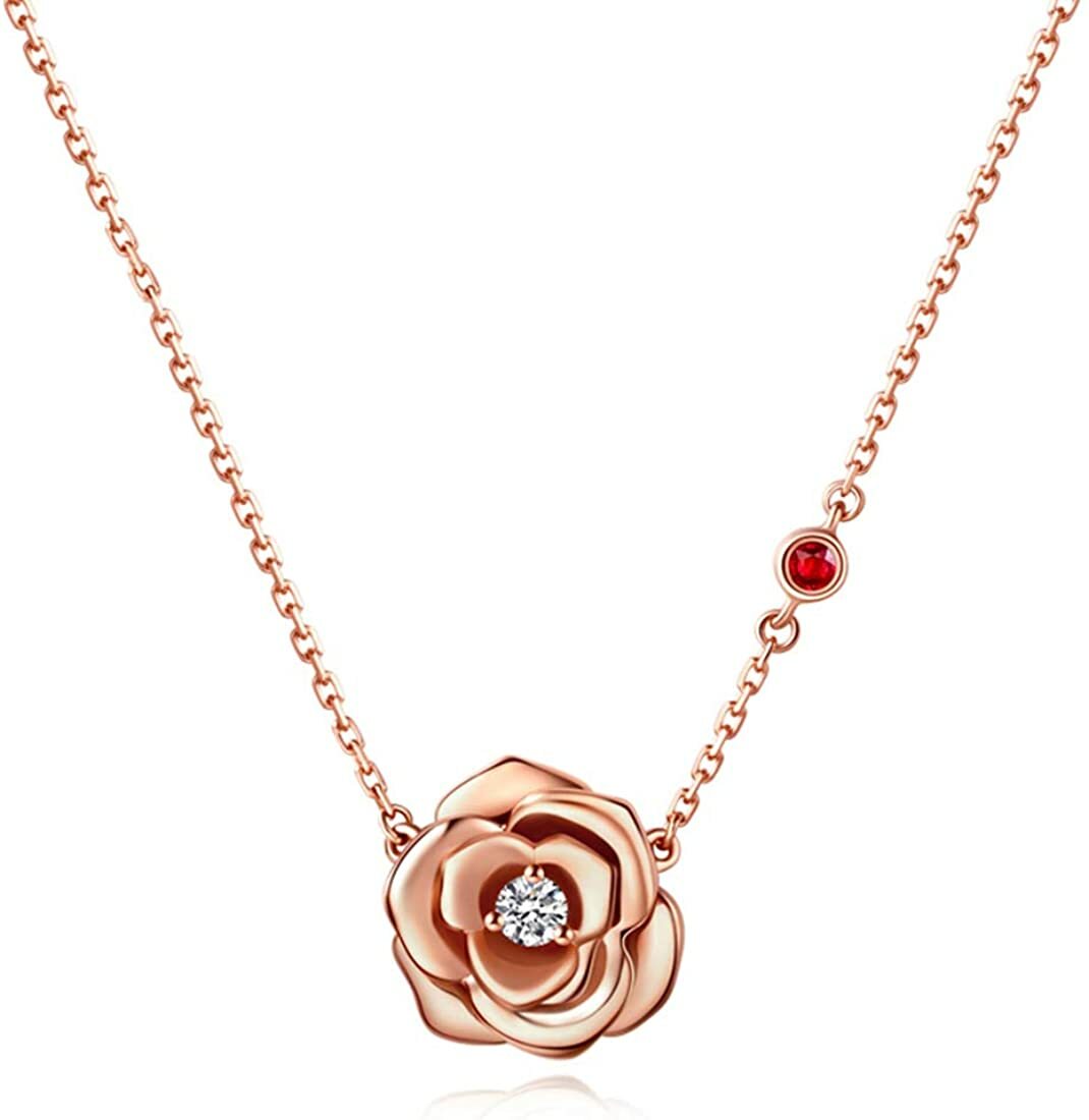 18k Rose Gold Plated CZ Stone Flower Pendant Necklace Jewelry Gift For Women 18″