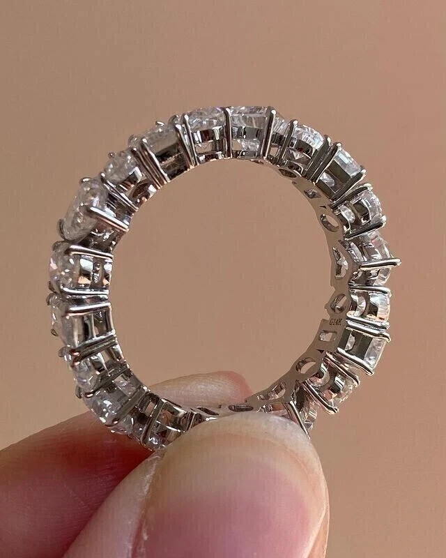 Emerald Cut Simulated Diamond Stunning Eternity Band Ring 14K White Gold Plated