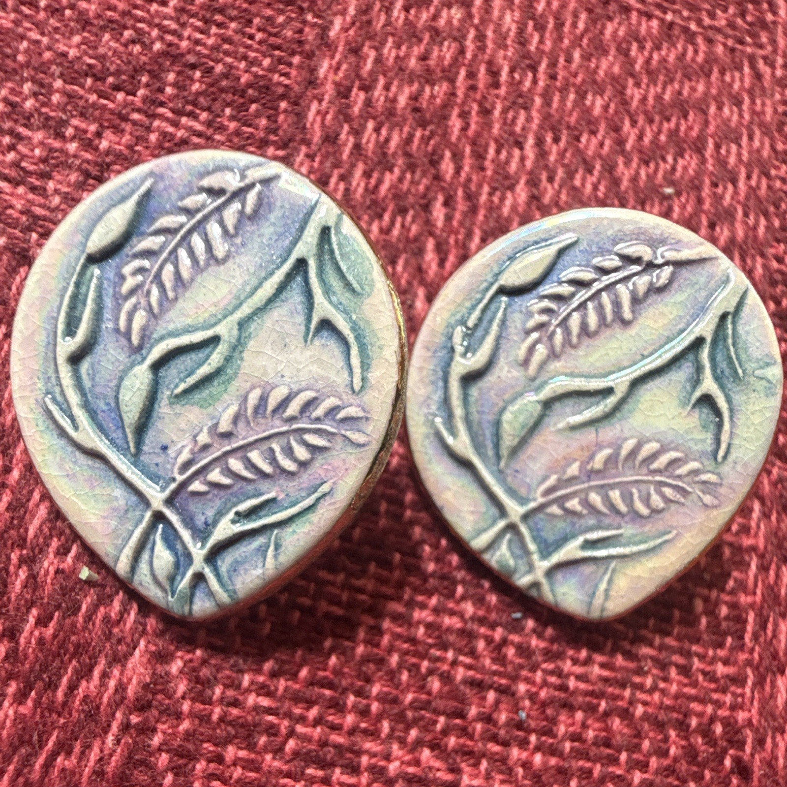 Vintage artisan ceramic handcrafted earrings for pieced ears. Beautiful colors.