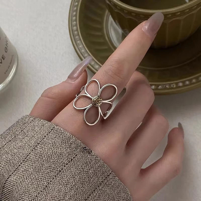 925 Sterling Silver Irregular Zircon Adjustable Ring Cocktail Party Band Women G