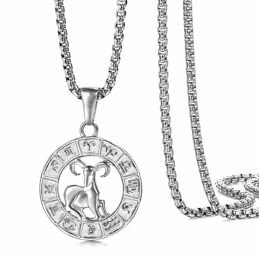 Real Stainless Steel 12 Zodiac Sign Constellation Pendant Necklace Women Men