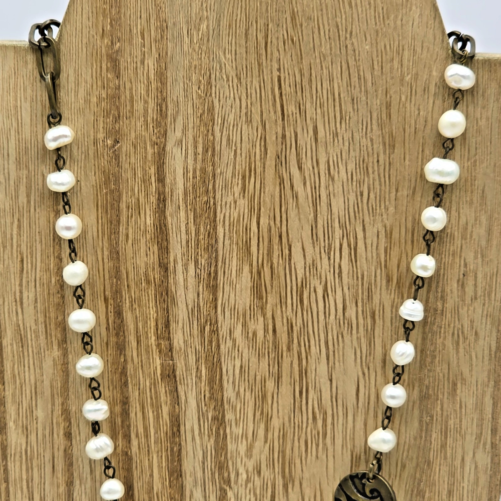 Plunder MARY Antique Bronze Pearl Crystal Flower Dress Mannequin Necklace 20”