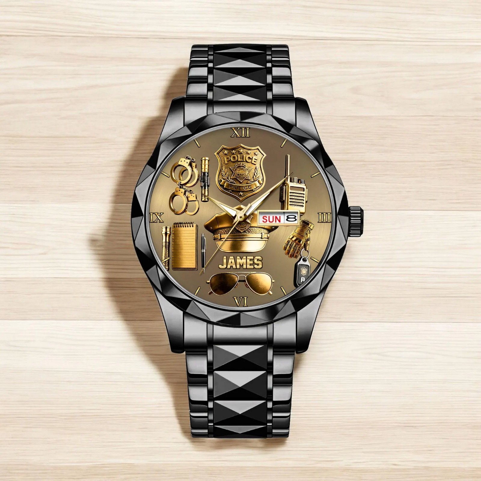 Personalized Police/ Retired Police Man Wrist Watch, Custom Cop Watch, Law Enfor