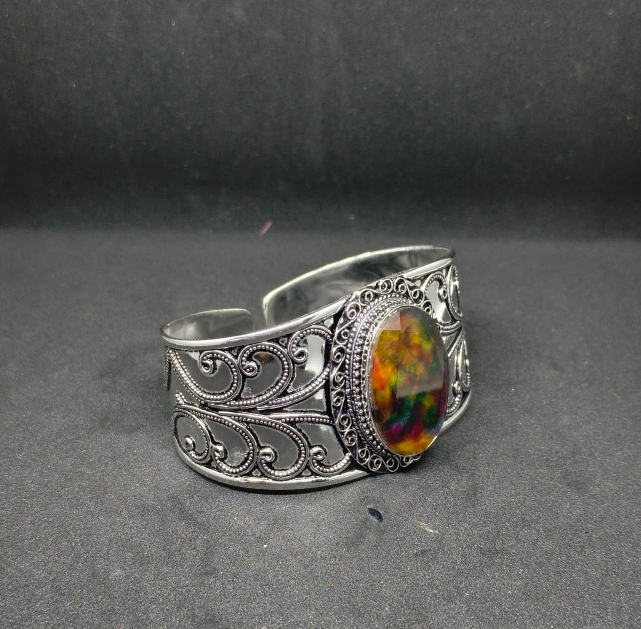 Handmade Ammolite Cuff Bracelet 925 Sterling Silver Bangle