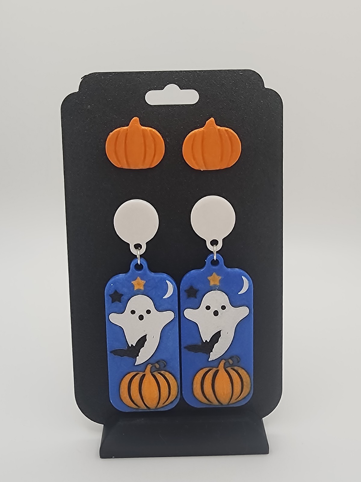 Halloween Ghost Bat Pumpkin Earrings – Cute Spooky Dangle Jewelry, Handmade Fall