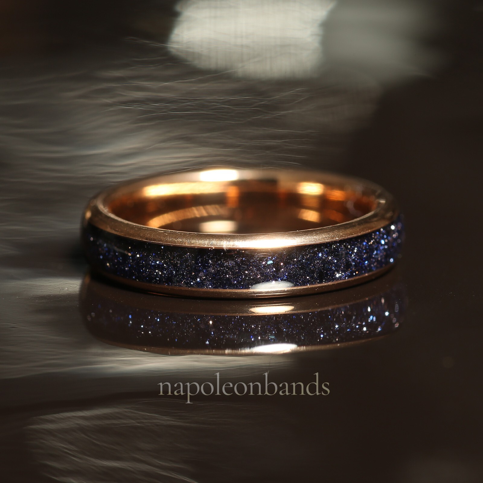 Sandstone Nebula Galaxy Ring Set, Rose 8mm & 4mm Gold Wedding Band, Comfort Fit