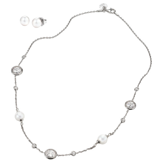JOIA De Majorca 8mm Organic Man-Made Pearls on Cubic Zicronia Bezel Chain wit…