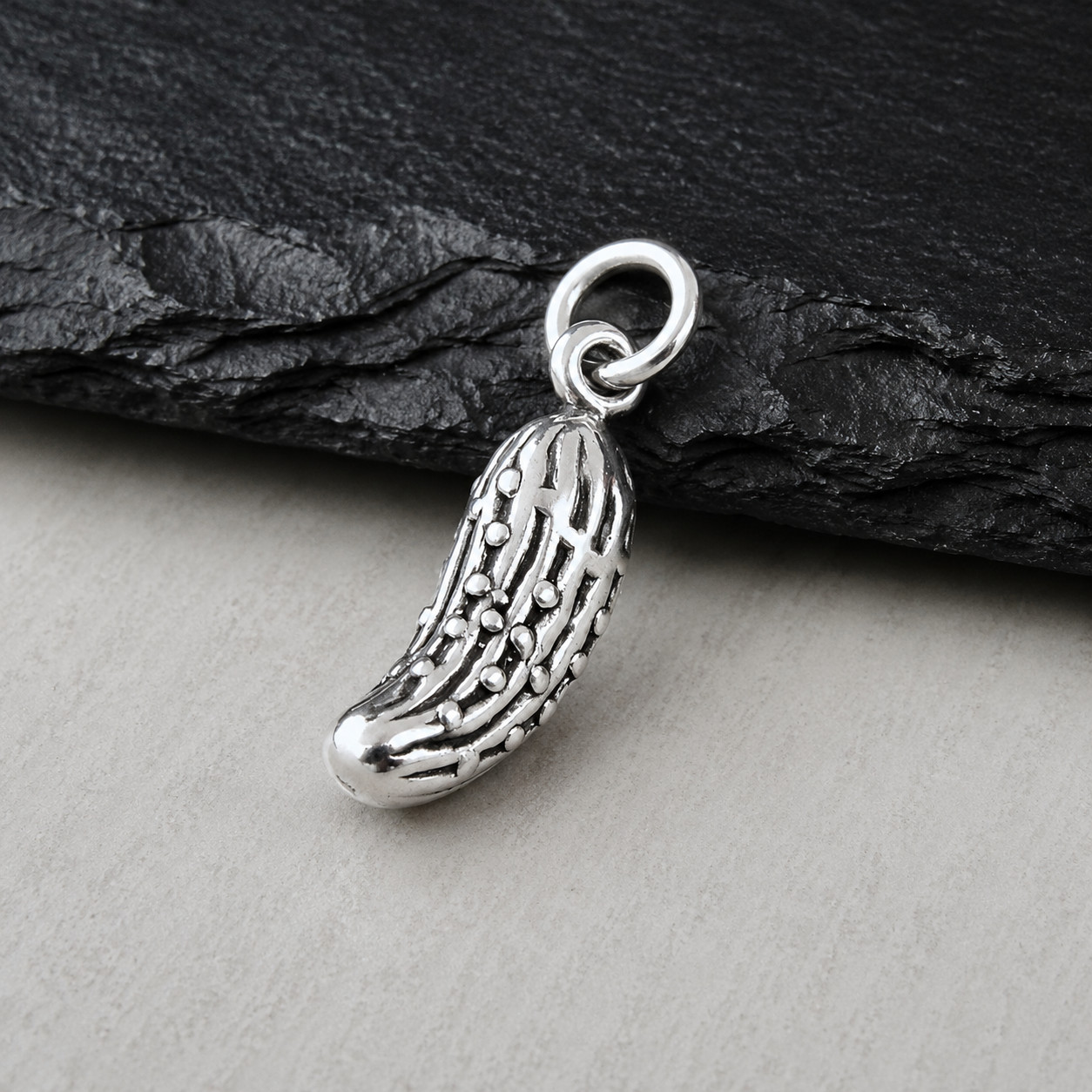 925 Sterling Silver Pickle Charm – 3D Dill Pickle Charm – 3D Cucumber Charm